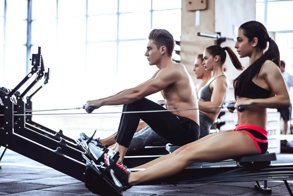 people exercising on rowing machine to compare before and after transformation