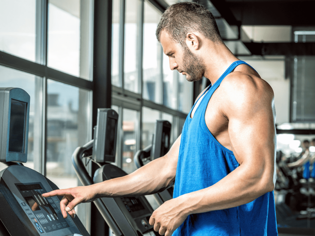 A man is asking questions about the treadmill benefits