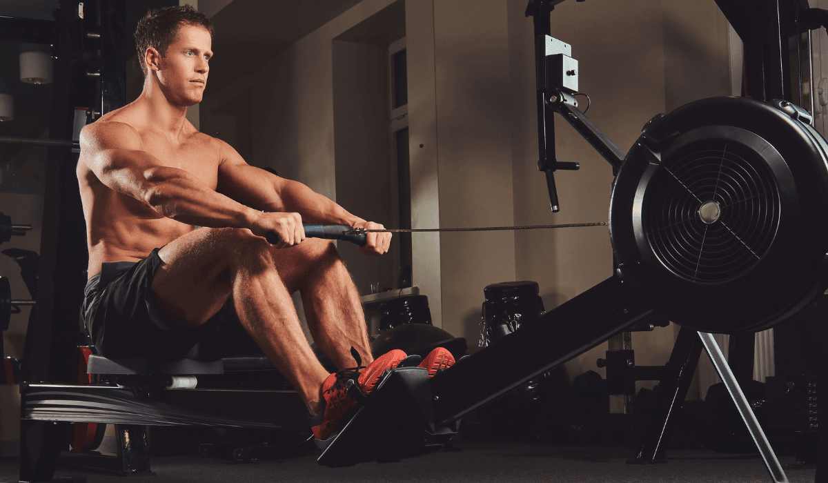 An athlete practicing rowing to change his body