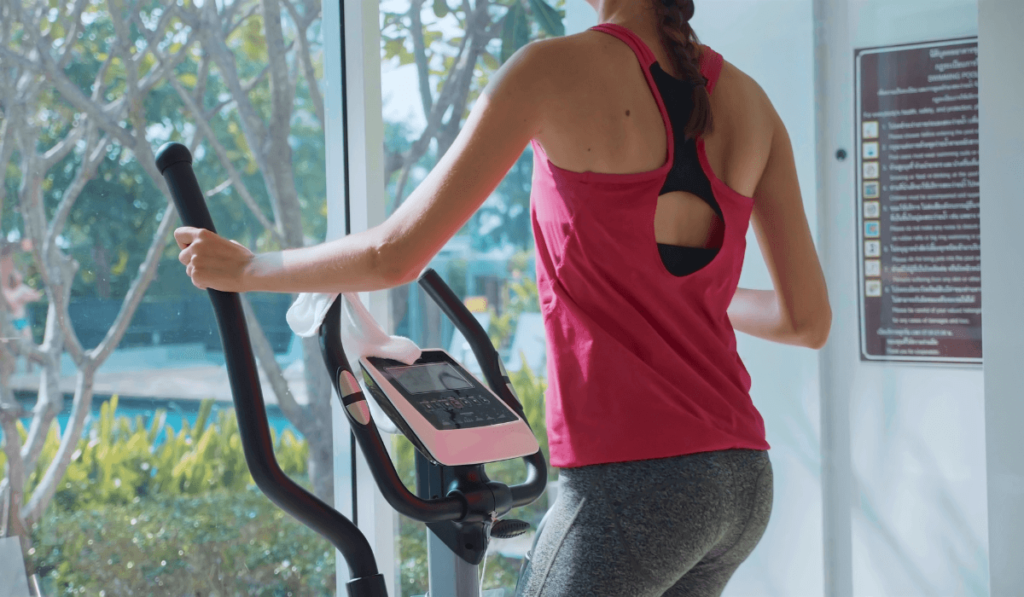 A woman doing workout on a stair climber