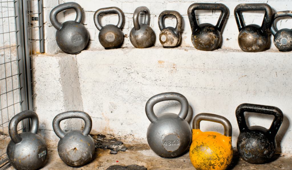 A set of kettlebell with different sizes and weight