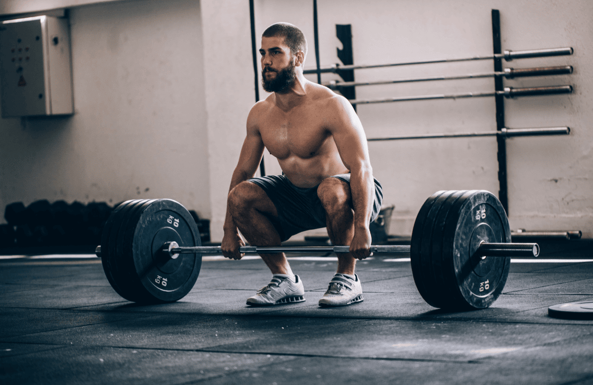A man during his deadlift set up