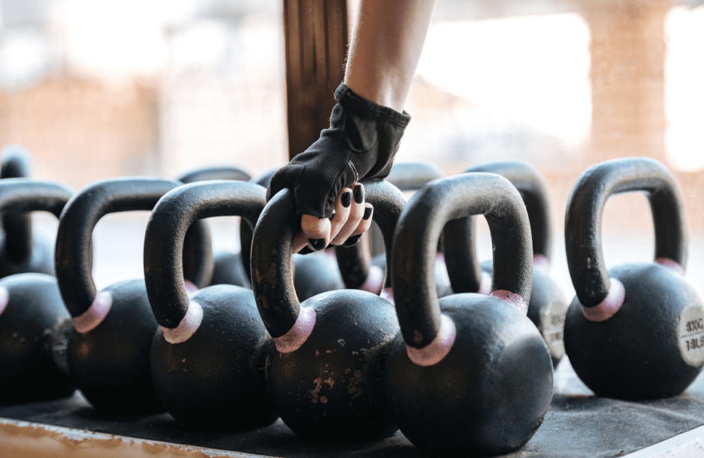 A bunch of kettlebells used for effective kettlebell workouts