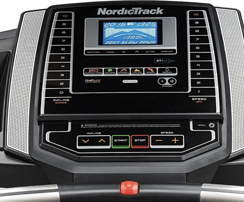 Monitor screen to show how to reset a NordicTrack treadmill
