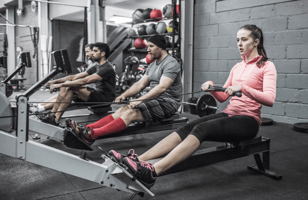 Some people at the gym wearing the best shoes for rowing machine