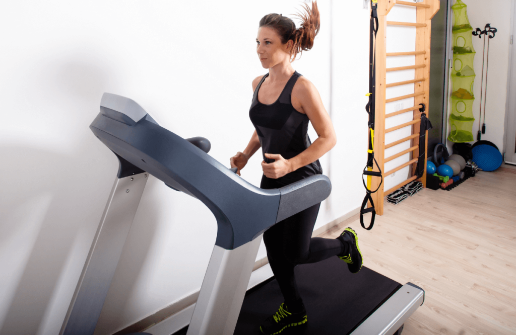 A woman running on a treadmill compared to a bike