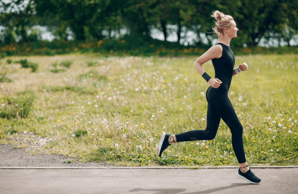 A woman running outside 