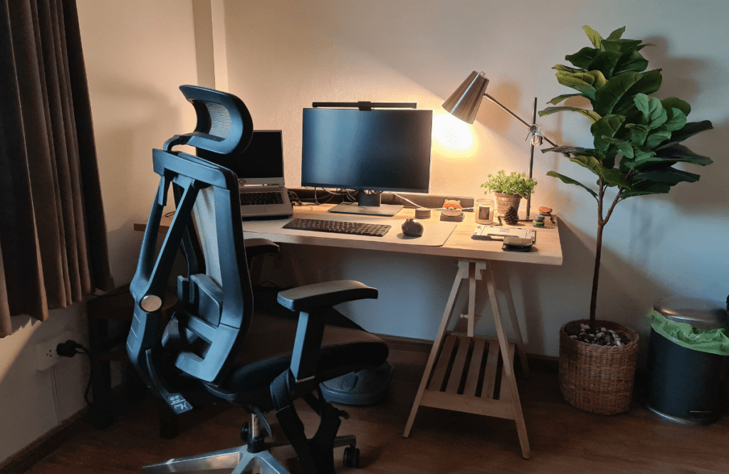 A home office with the best under-desk elliptical
