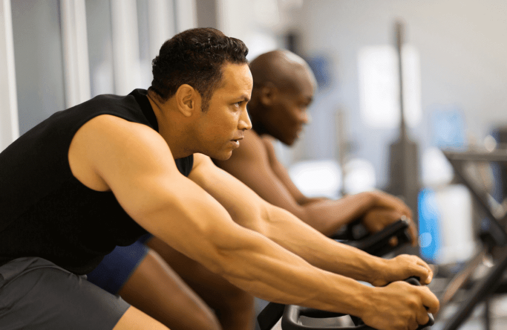 A focused man during his Peloton workout