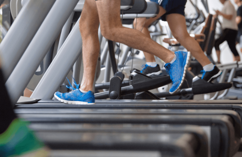People running on treadmills with a great motor power