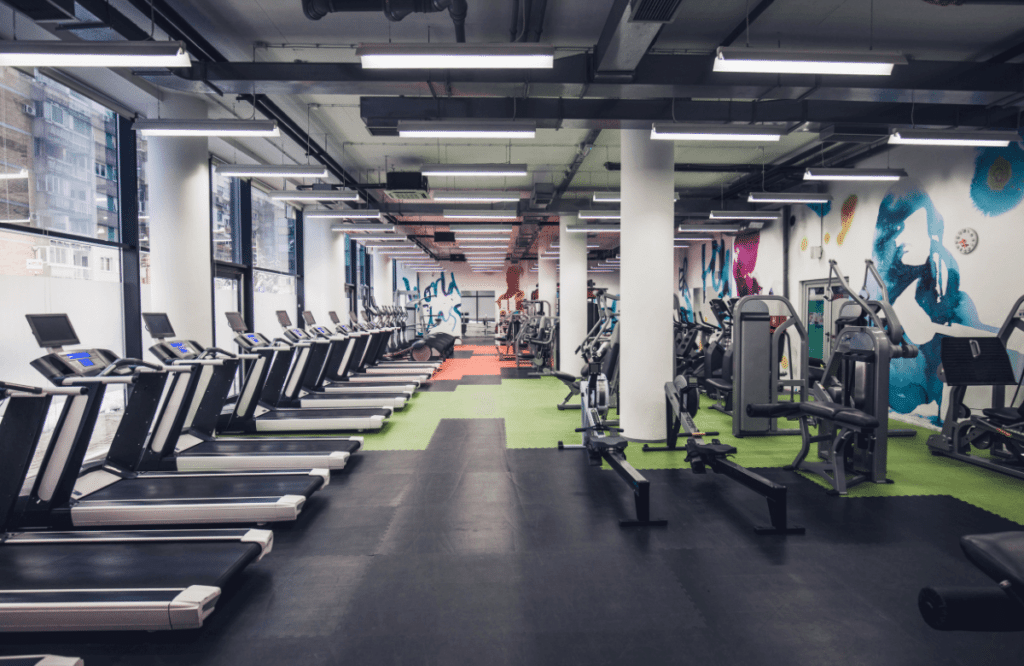 A gym with specific treadmill mats