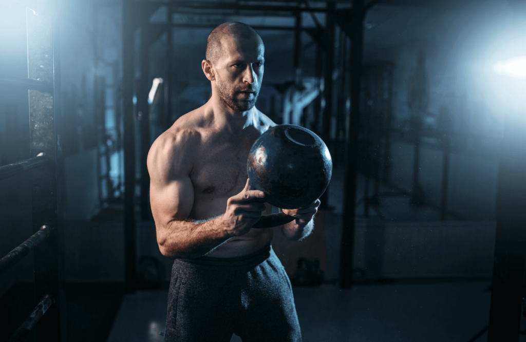 A man doing correct recovery during long head bicep exercises