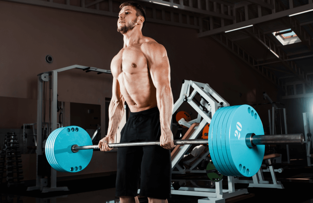 An athlete doing deadlifts for back training