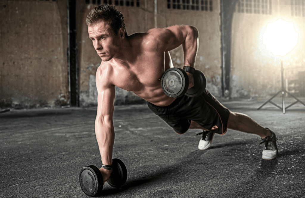 A man working out with dumbbells