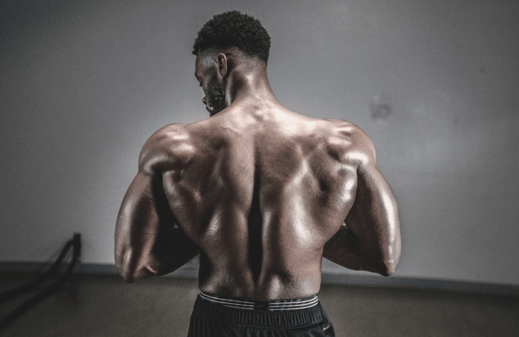 A man building muscles of the back at the gym