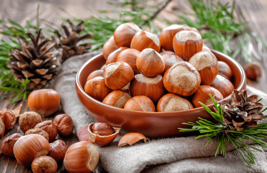 A bowl of hazelnuts