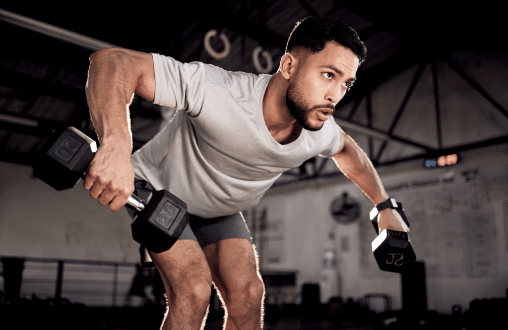 A man knowing how to do bent over rows with dumbbells