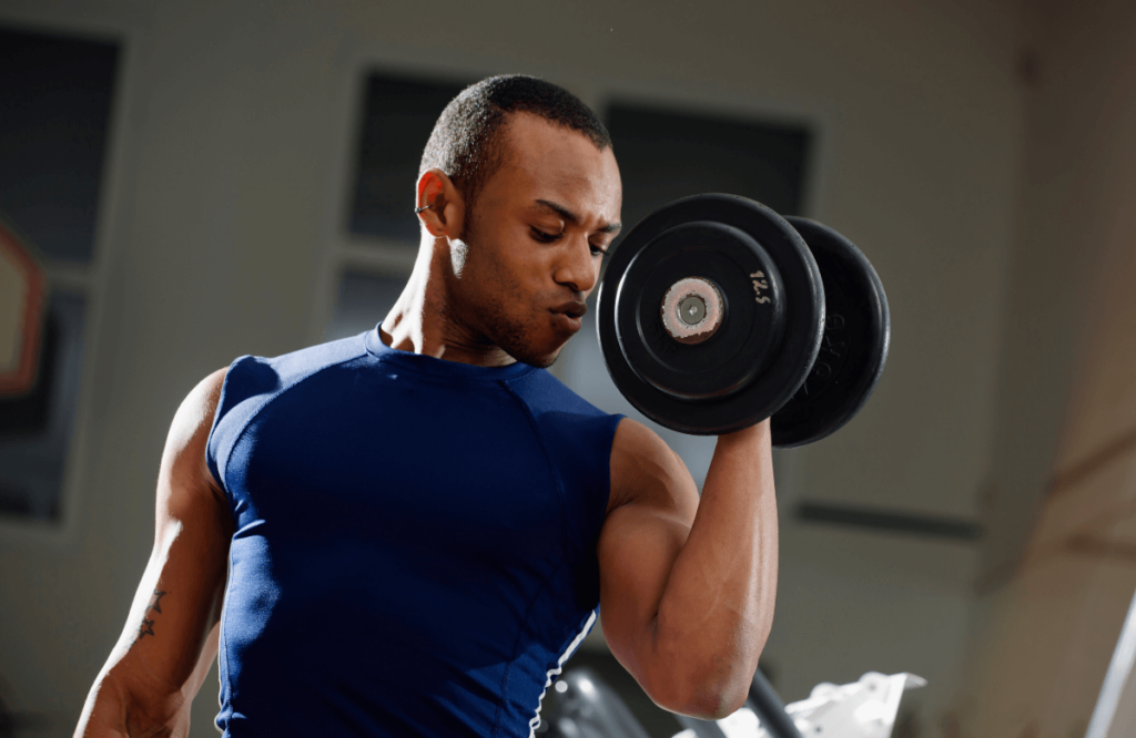 A man making the most of his hammer curls workout