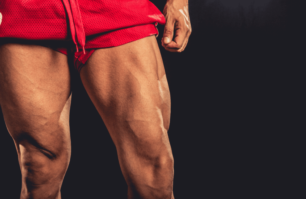 A bodybuilder shows his legs