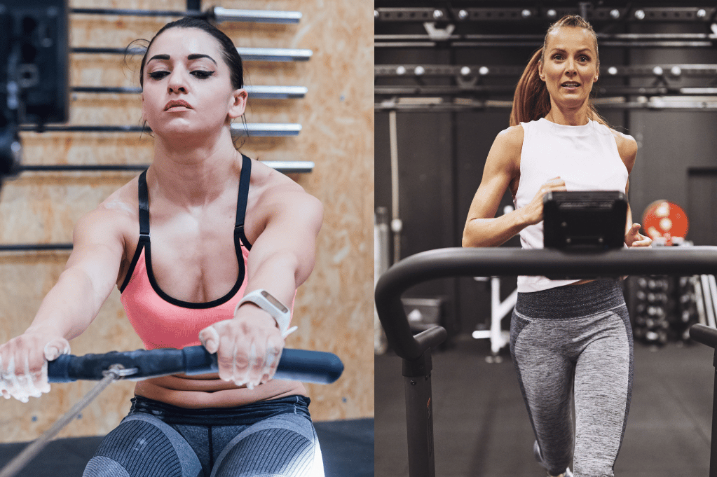 A girl trying Rowing machine vs Treadmill workouts