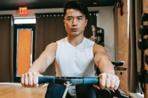 a man rowing every day on his rowing machine